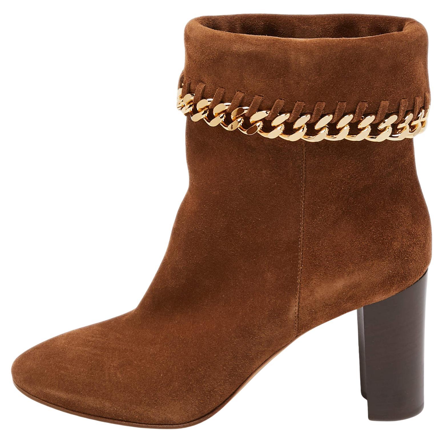 Casadei Brown Suede Renna Chain Trim Ankle Boots Size 39 For Sale