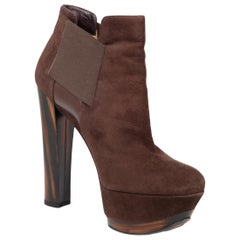 Casadei Brown Suede Wooden Heel Boots Size IT 37
