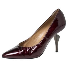 Casadei Burgundy Patent Leather Pointed Toe Embellished Heel Pumps Size 38