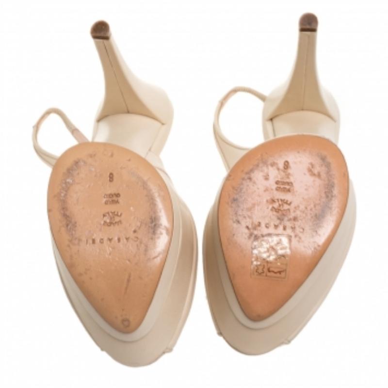 Casadei Cream Leather Platform Slingback Peep Toe Sandals Size 38 For Sale 1