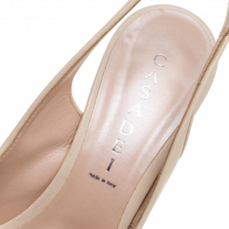 Casadei Cream Leather Platform Slingback Peep Toe Sandals Size 38 For Sale 2