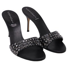 Casadei Crystal-Embellished Slide Sandal Heels in Black Leather
