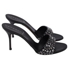Casadei Crystal-Embellished Slide Sandal Heels in Black Leather