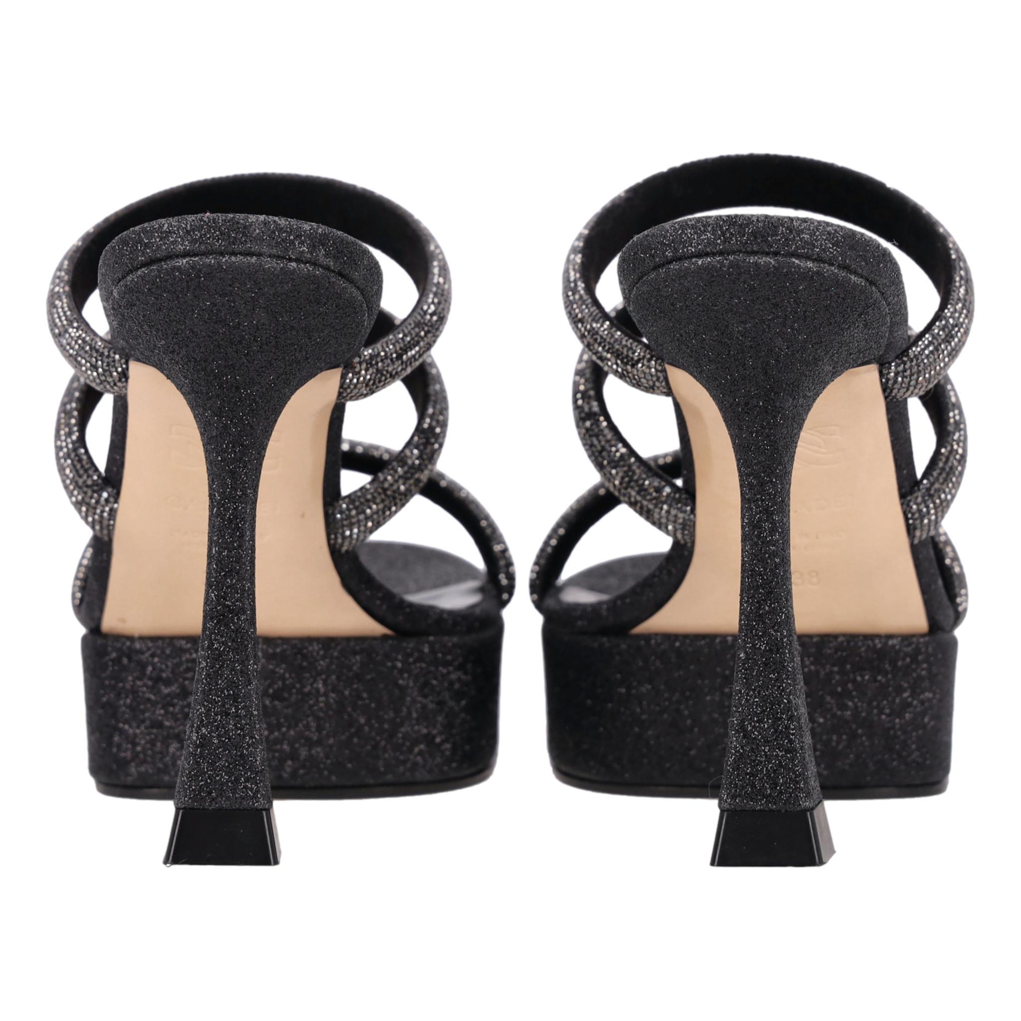 Casadei Crystal Strappy Heeled Mule Sandals In Excellent Condition For Sale In London, GB