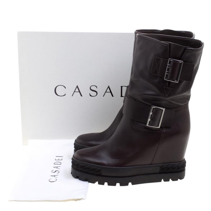 Casadei Dark Brown Leather Wedge Boots Size 40 3