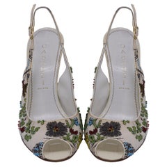 Casadei Embellished Slingback Peep-Toe Pumps in Multicolor Satin