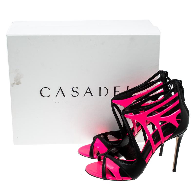 Casadei Fuchsia Pink and Black Leather Cutout Sandals Size 37 4