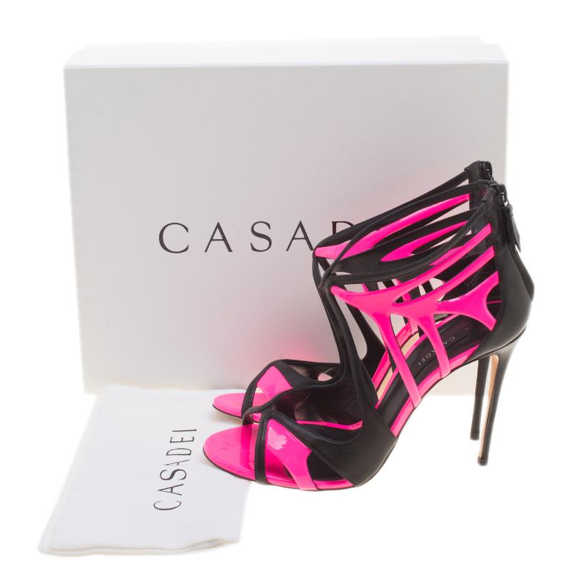 Casadei Fuchsia Pink and Black Leather Cutout Sandals Size 39 4
