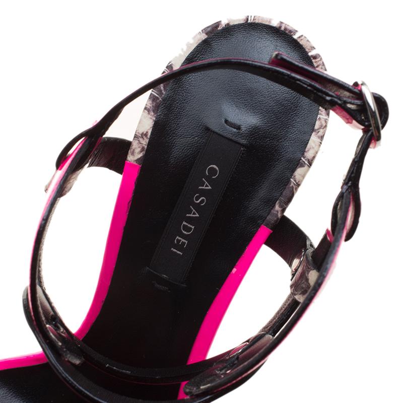 Casadei Fuschia Pink Patent and Embossed Roccia Leather Platform Ankle Strap San 3