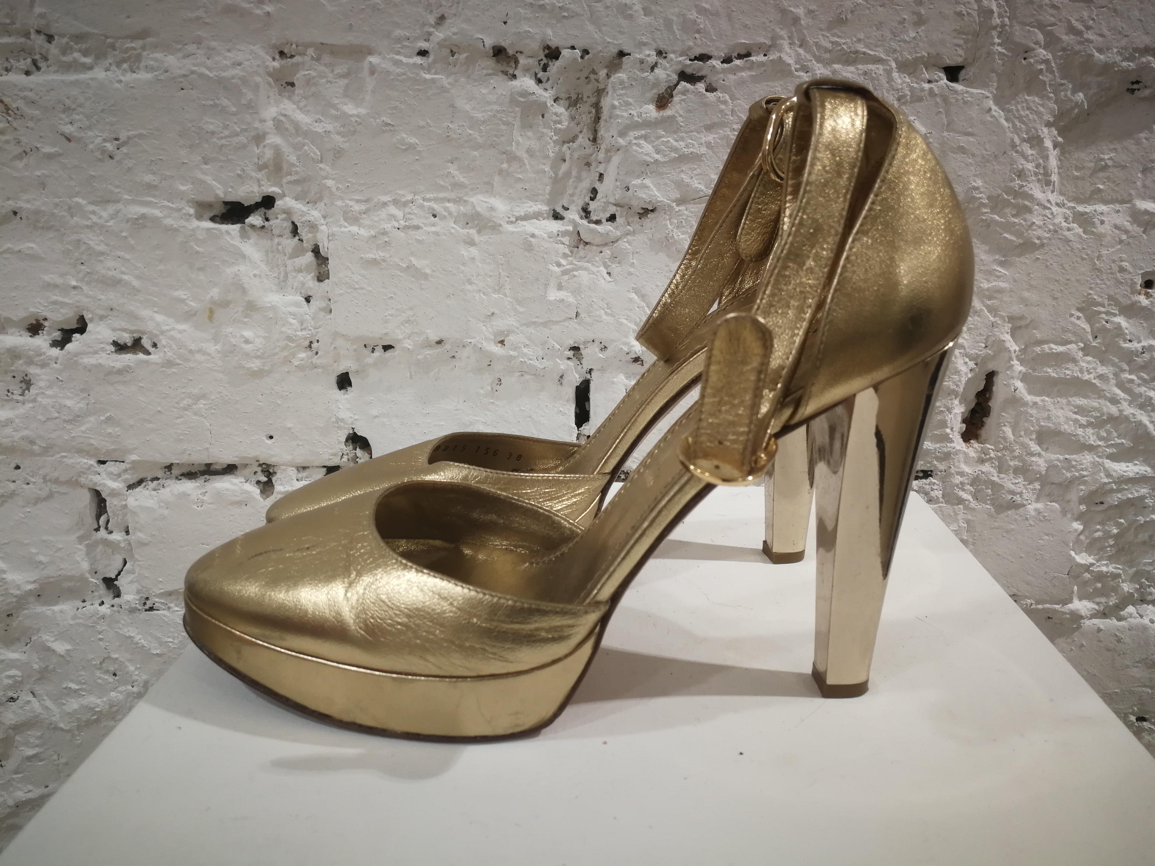 Casadei Gold Leather Sandals For Sale 5