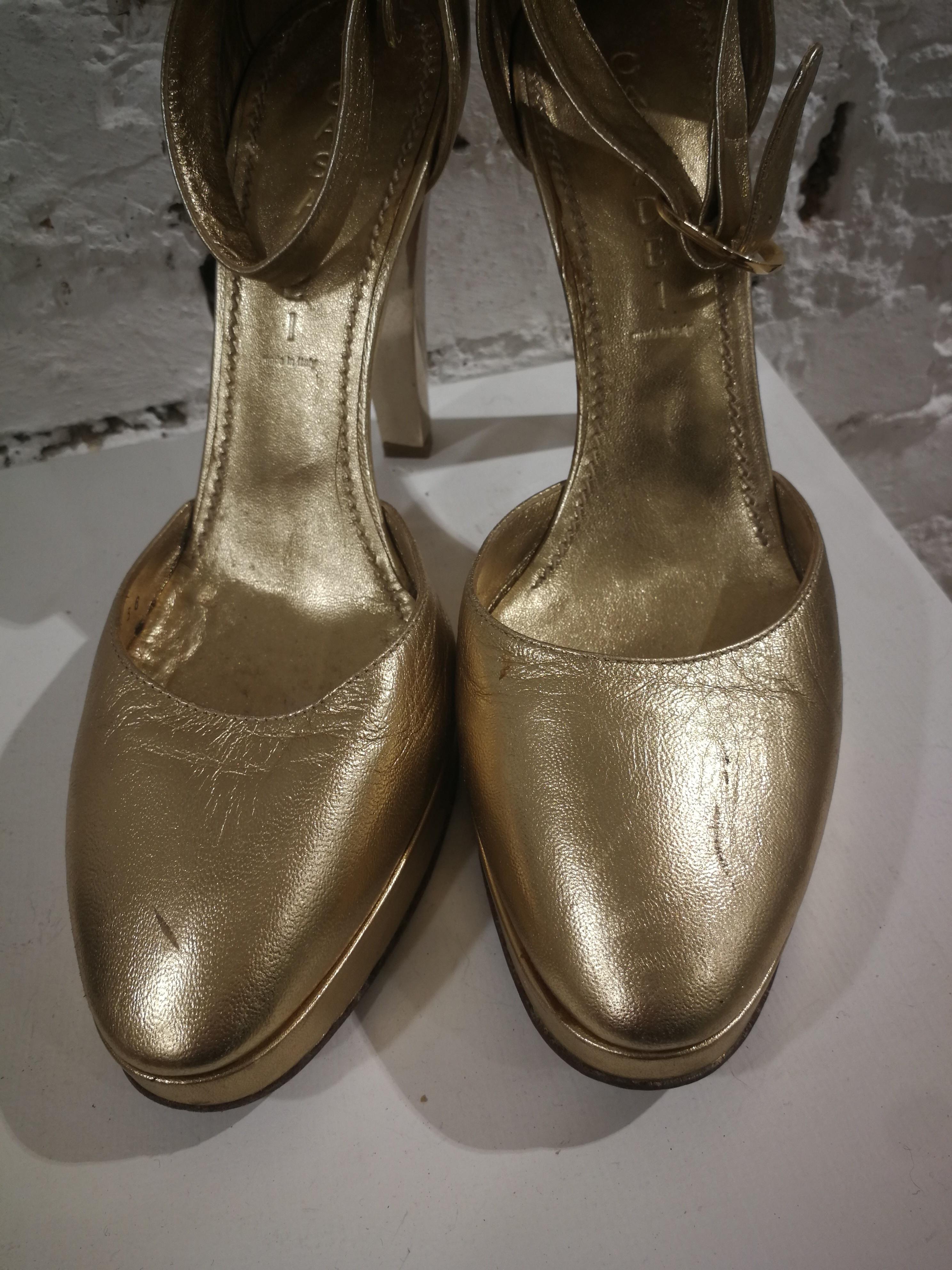 Casadei Gold Leather Sandals For Sale 1