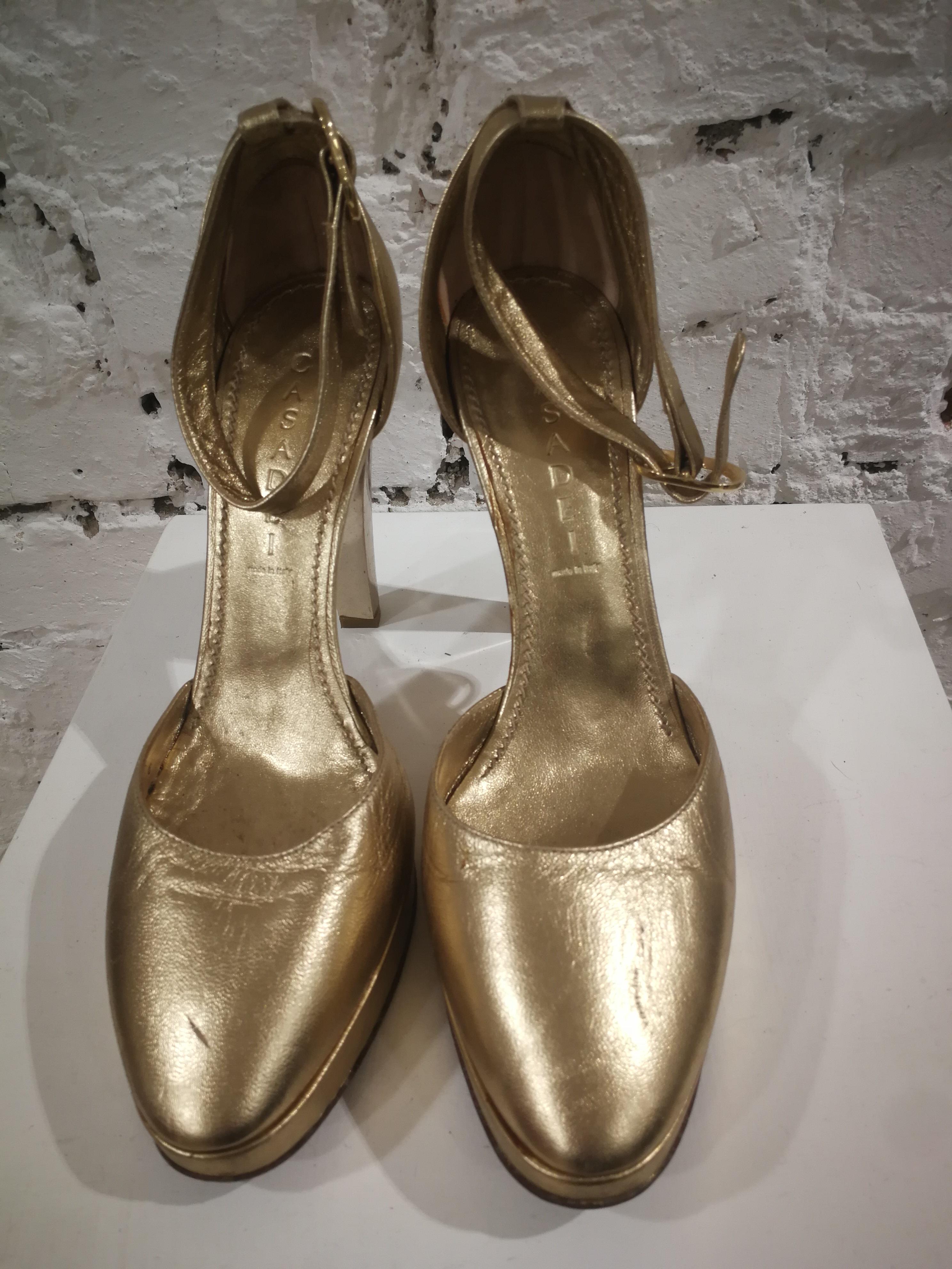 Casadei Gold Leather Sandals For Sale 3