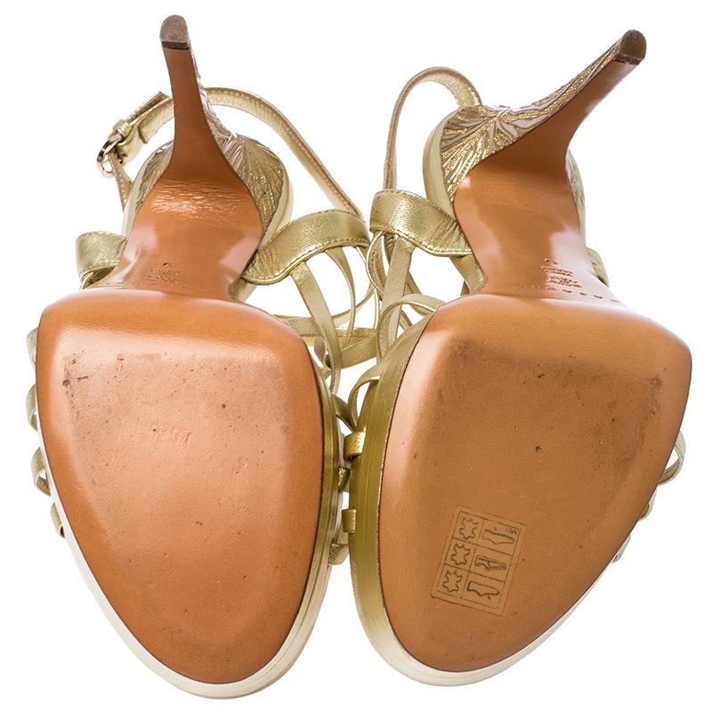 Women's Casadei Gold Leather Strappy Platform Sandals Size 39