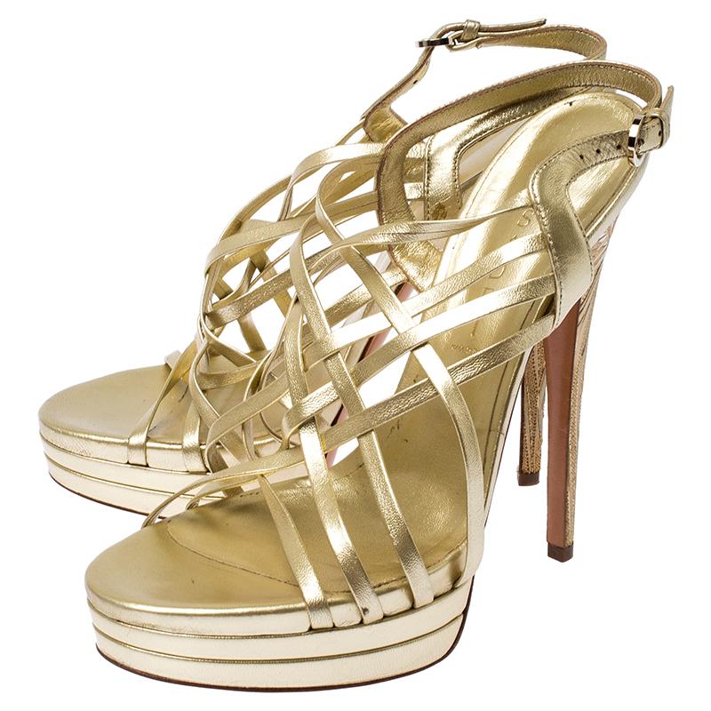 Casadei Gold Leather Strappy Platform Sandals Size 39 4