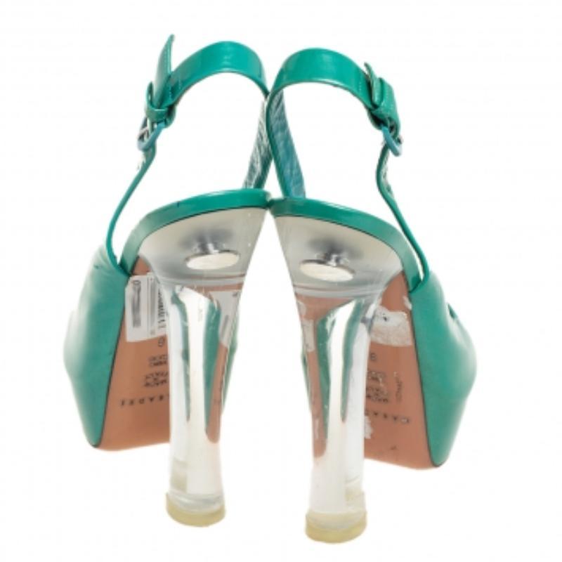 Casadei Green Patent Leather Platform Slingback Sandals Size 38 For Sale 3