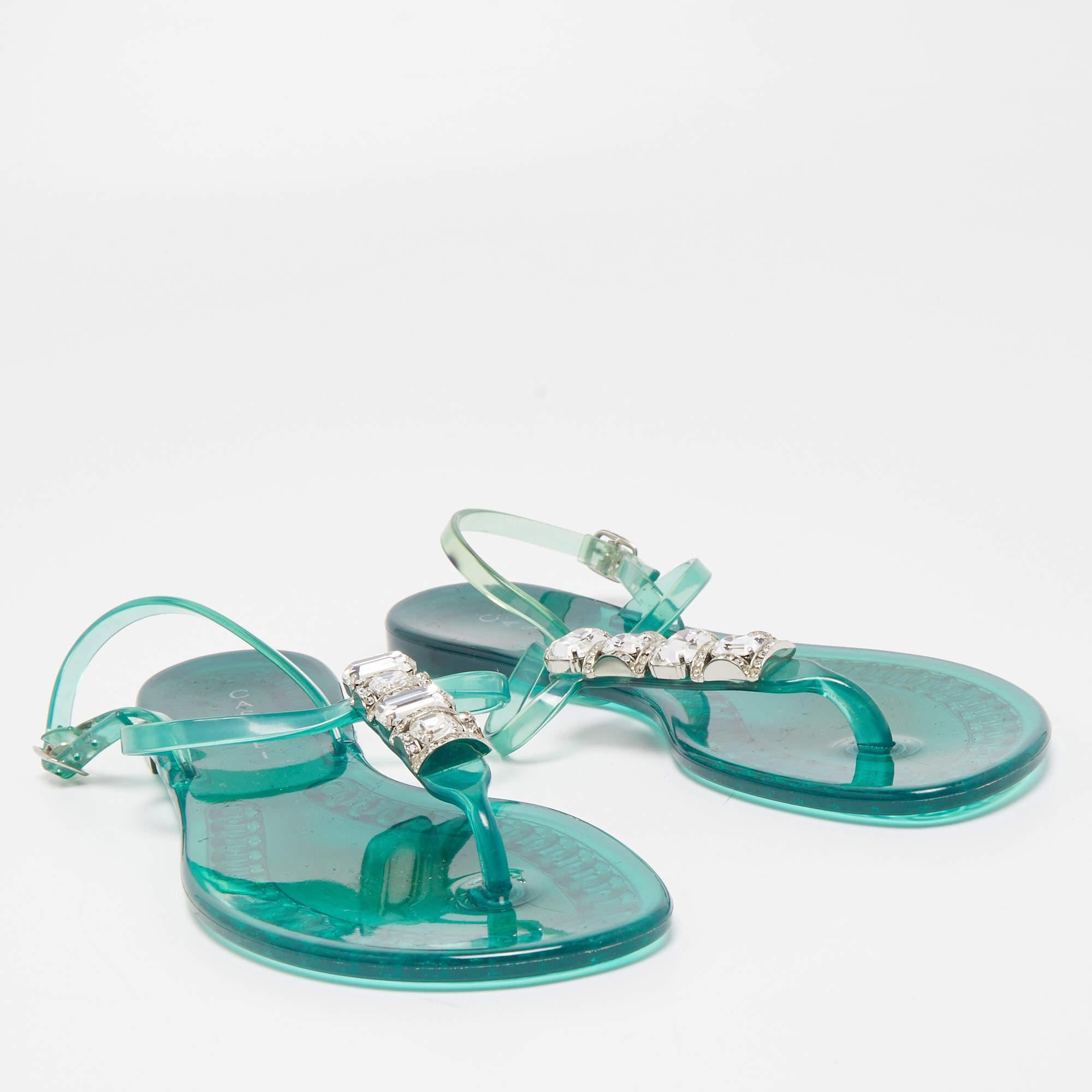 Women's Casadei Green Rubber Slingback Flat Sandals Size 37 For Sale