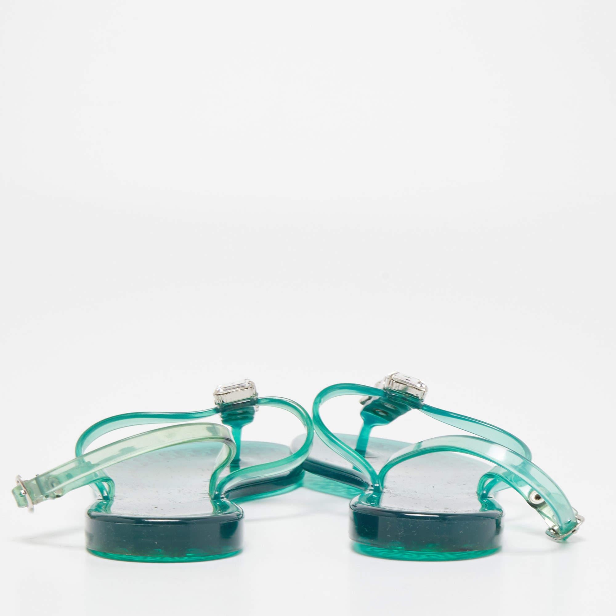 Casadei Green Rubber Slingback Flat Sandals Size 37 For Sale 1