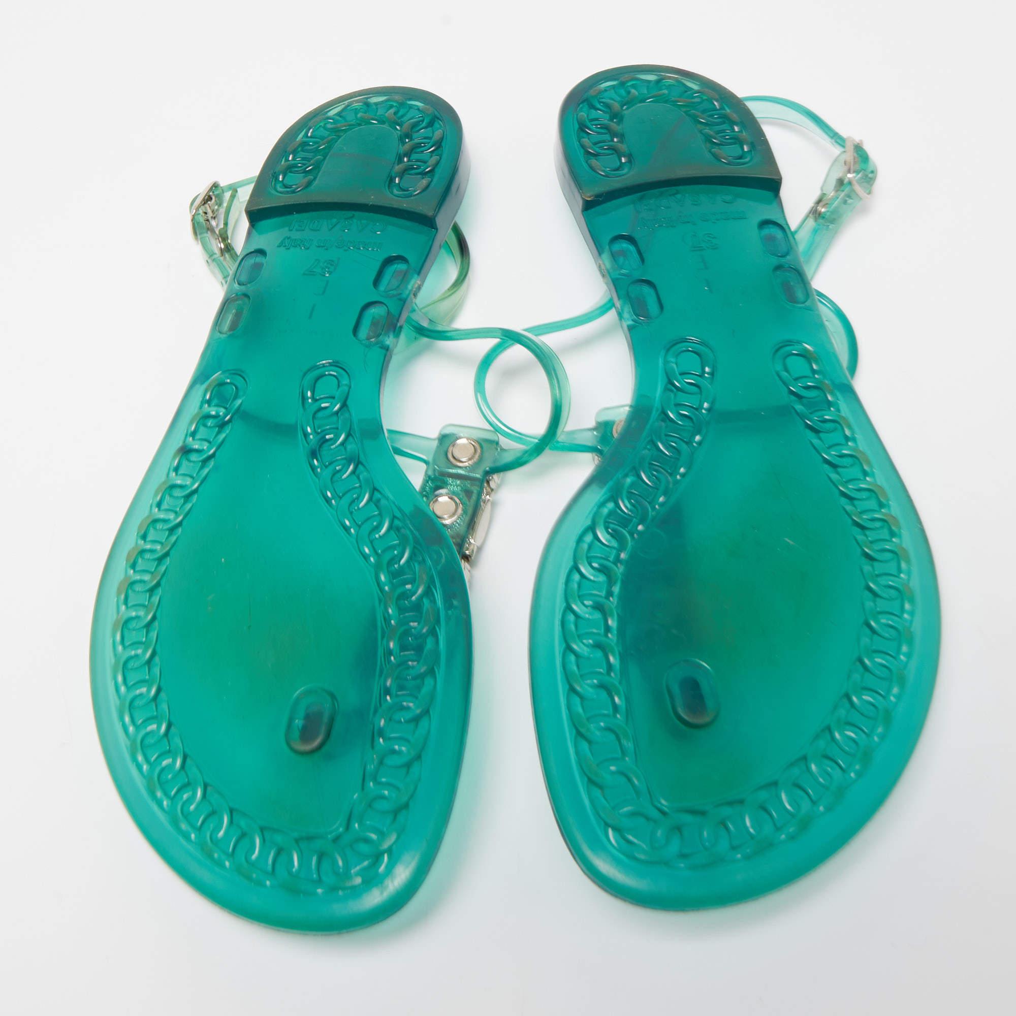 Casadei Green Rubber Slingback Flat Sandals Size 37 For Sale 2