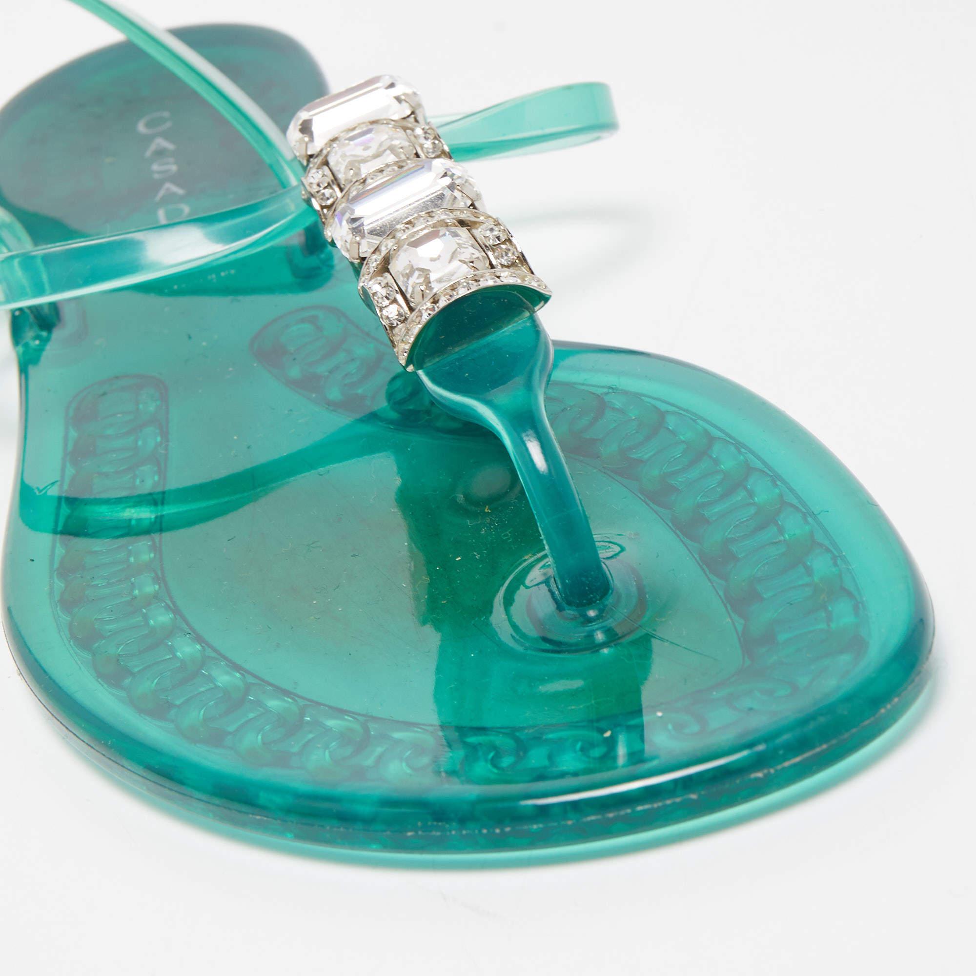 Casadei Green Rubber Slingback Flat Sandals Size 37 For Sale 3