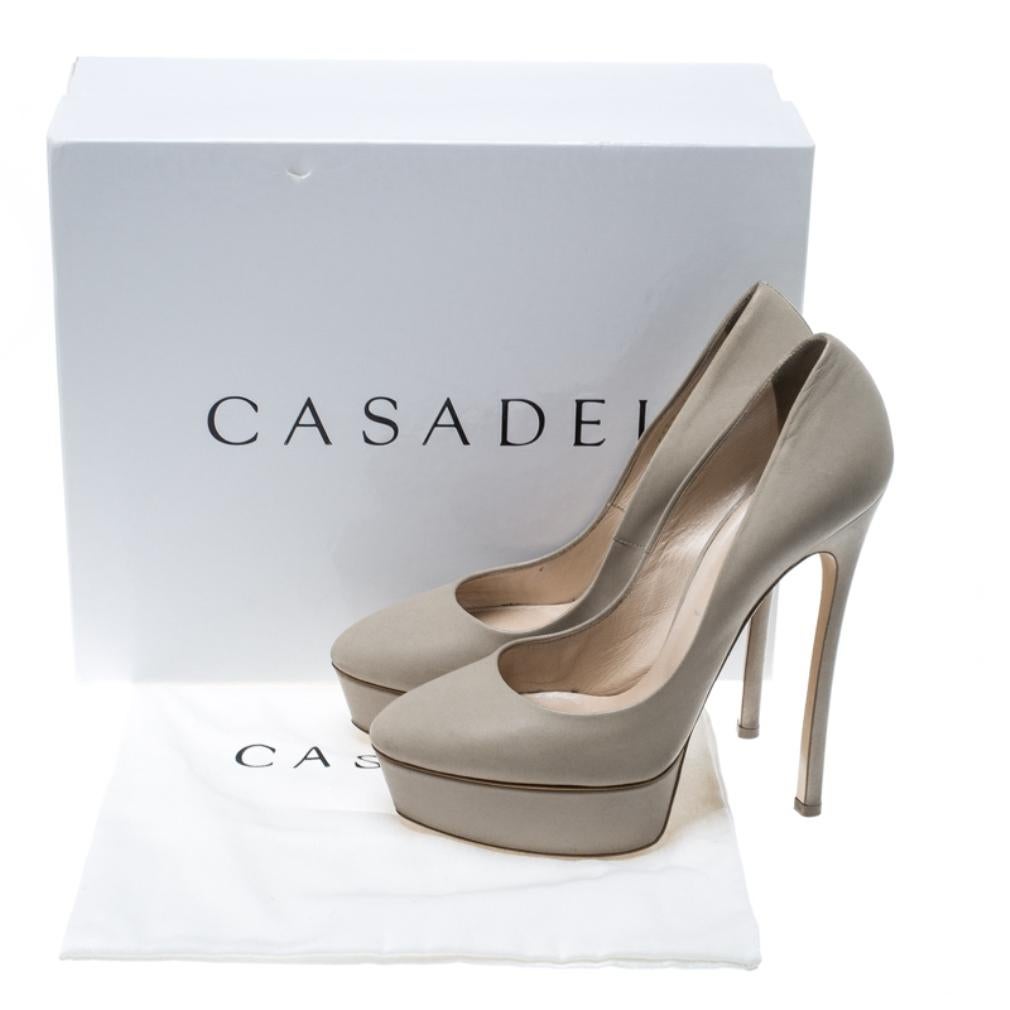 Casadei Grey Leather Platform Pumps Size 39 3