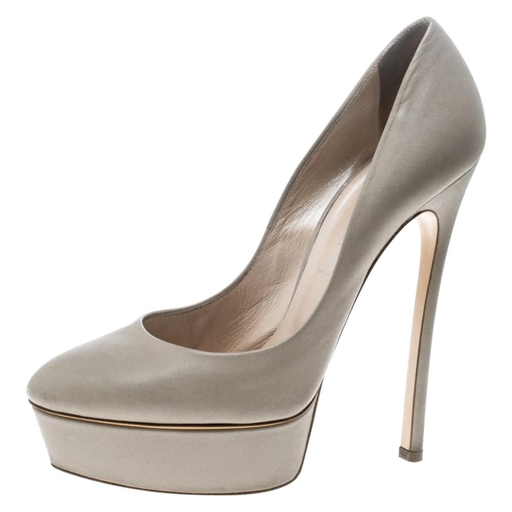 Casadei Grey Leather Platform Pumps Size 39