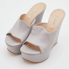 Casadei Grey Leather Platform Wedge Slide Sandals Size 38.5