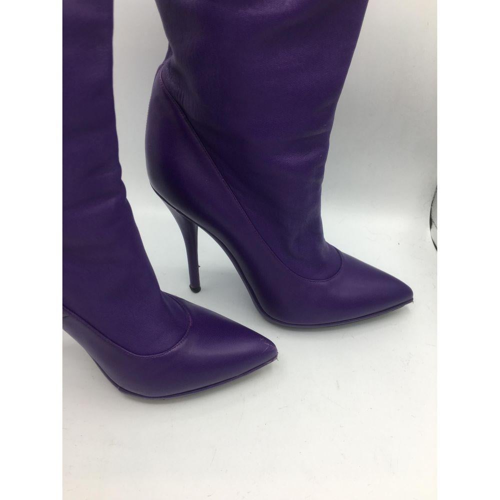 Black Casadei Leather Boots in Purple