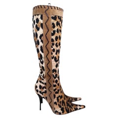 Casadei Leopard Fabric and Leather Boots