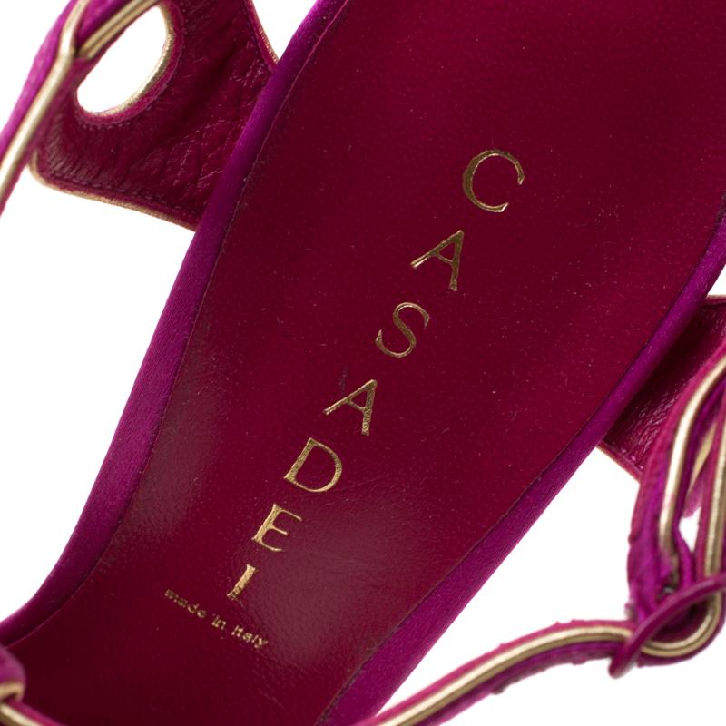 Women's Casadei Magenta Satin T-Strap Open Toe Platform Sandals Size 38