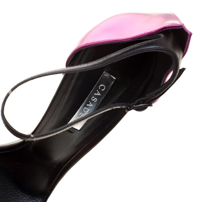 Casadei Metallic Black Leather Candylux Ankle Strap Open Toe Sandals Size 41 2