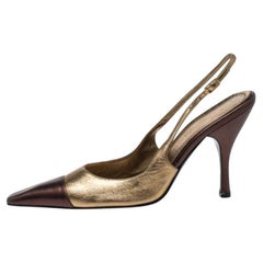 Casadei Metallic Gold/Brown Leather Pointed Toe Slingback Sandals Size 37.5