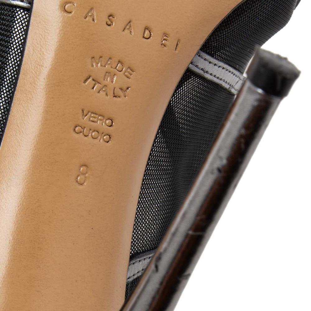 Casadei, stivaletti aperti in pelle e rete grigio/nero metallizzato, misura 38 3
