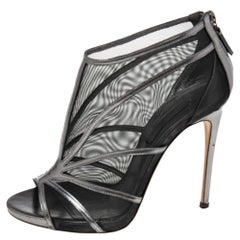 Casadei, stivaletti aperti in pelle e rete grigio/nero metallizzato, misura 38