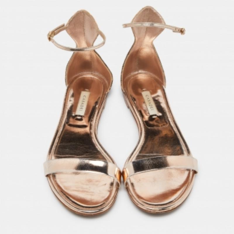Casadei Metallic Leder und Eidechse geprägte Riemchensandalen Größe 39.5 4