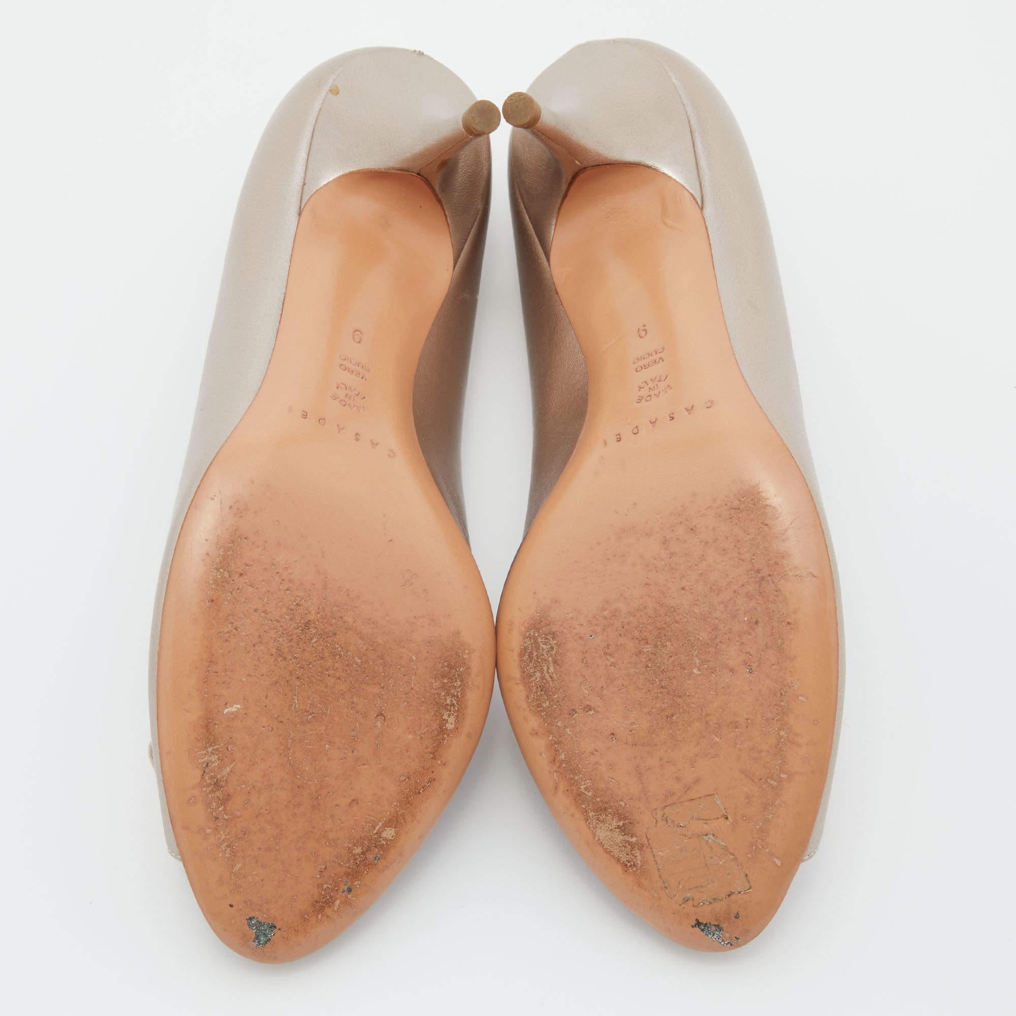 Casadei Metallic Leather and Satin Bow Peep Toe Pumps Size 39 For Sale 1