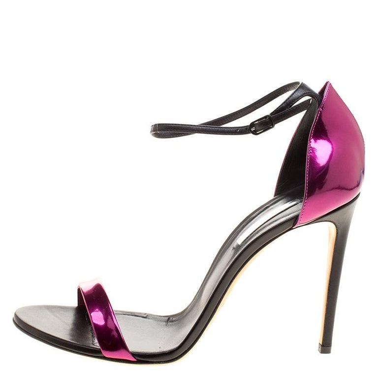 Casadei Metallic Magenta and Black Leather Candylux Ankle Strap Open ...