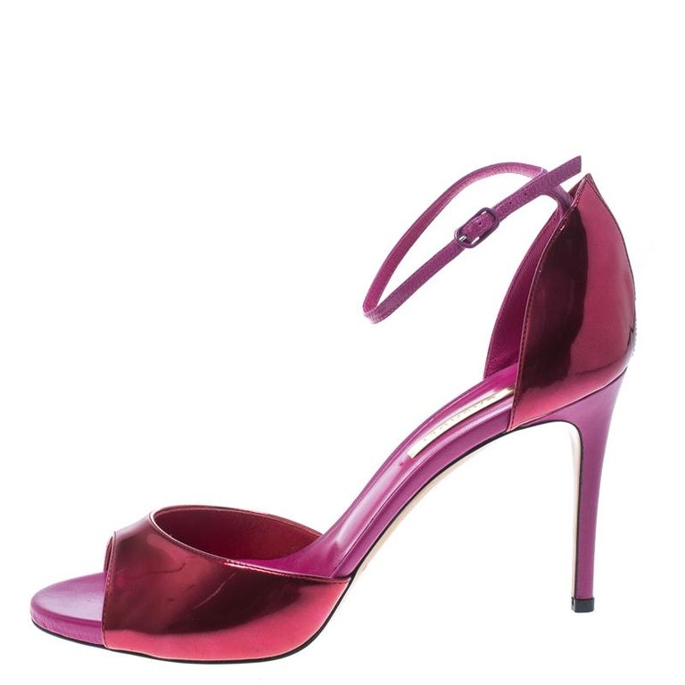 Casadei Metallic Pink Leather Candylux Ankle Strap Peep Toe Sandals ...