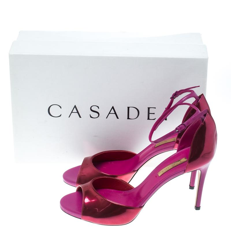 Casadei Metallic Pink Leather Candylux Ankle Strap Peep Toe Sandals Size 38.5 2