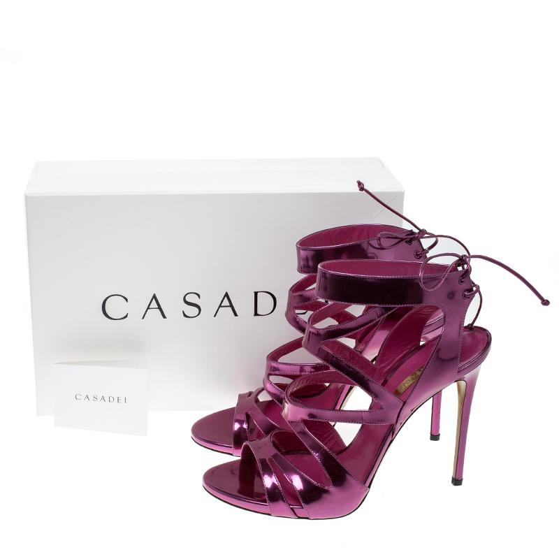 Casadei Metallic Pink Leather Cut Out Peep Toe Sandals Size 41 3