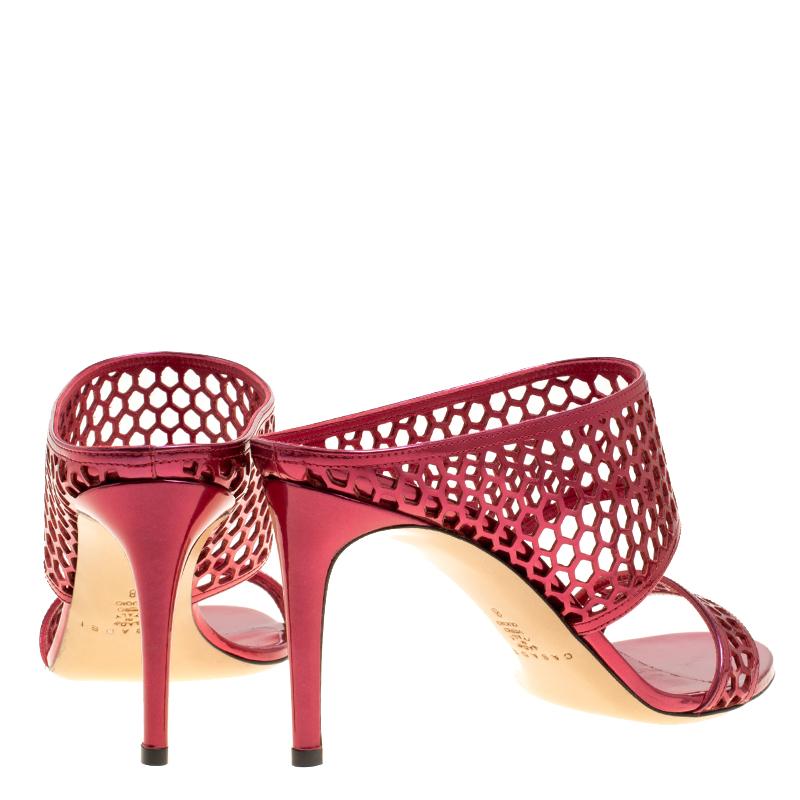 Women's Casadei Metallic Red Leather Candylux Slide Sandals Size 38