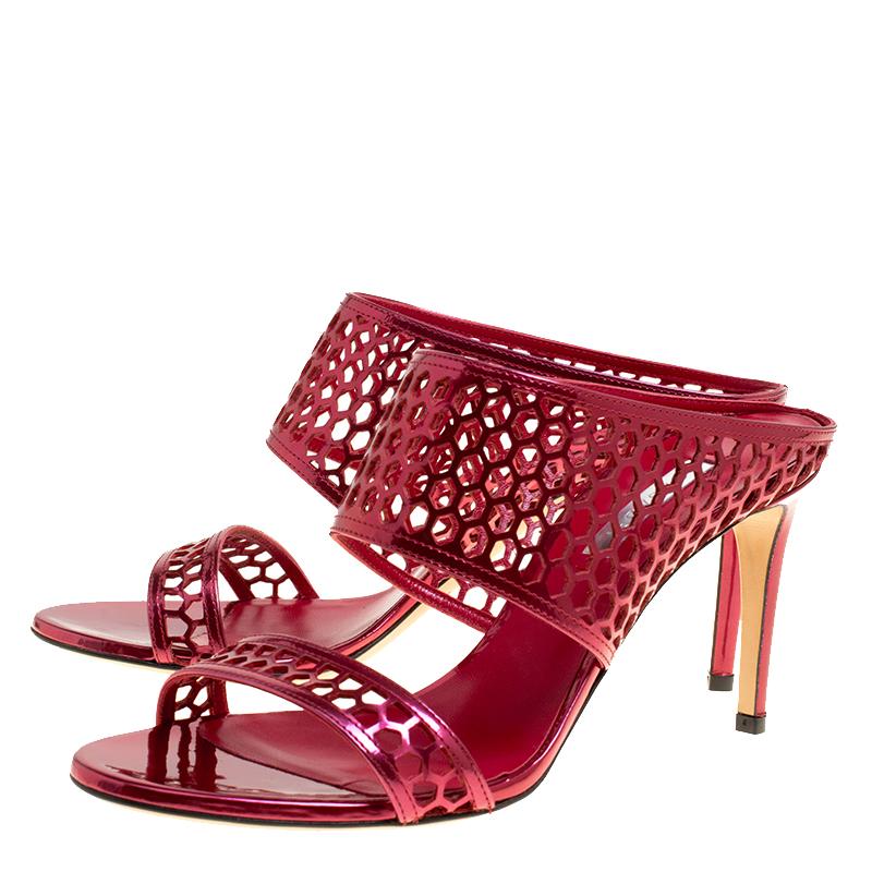 Casadei Metallic Red Leather Candylux Slide Sandals Size 38 1