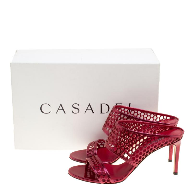 Casadei Metallic Red Leather Candylux Slide Sandals Size 38 4