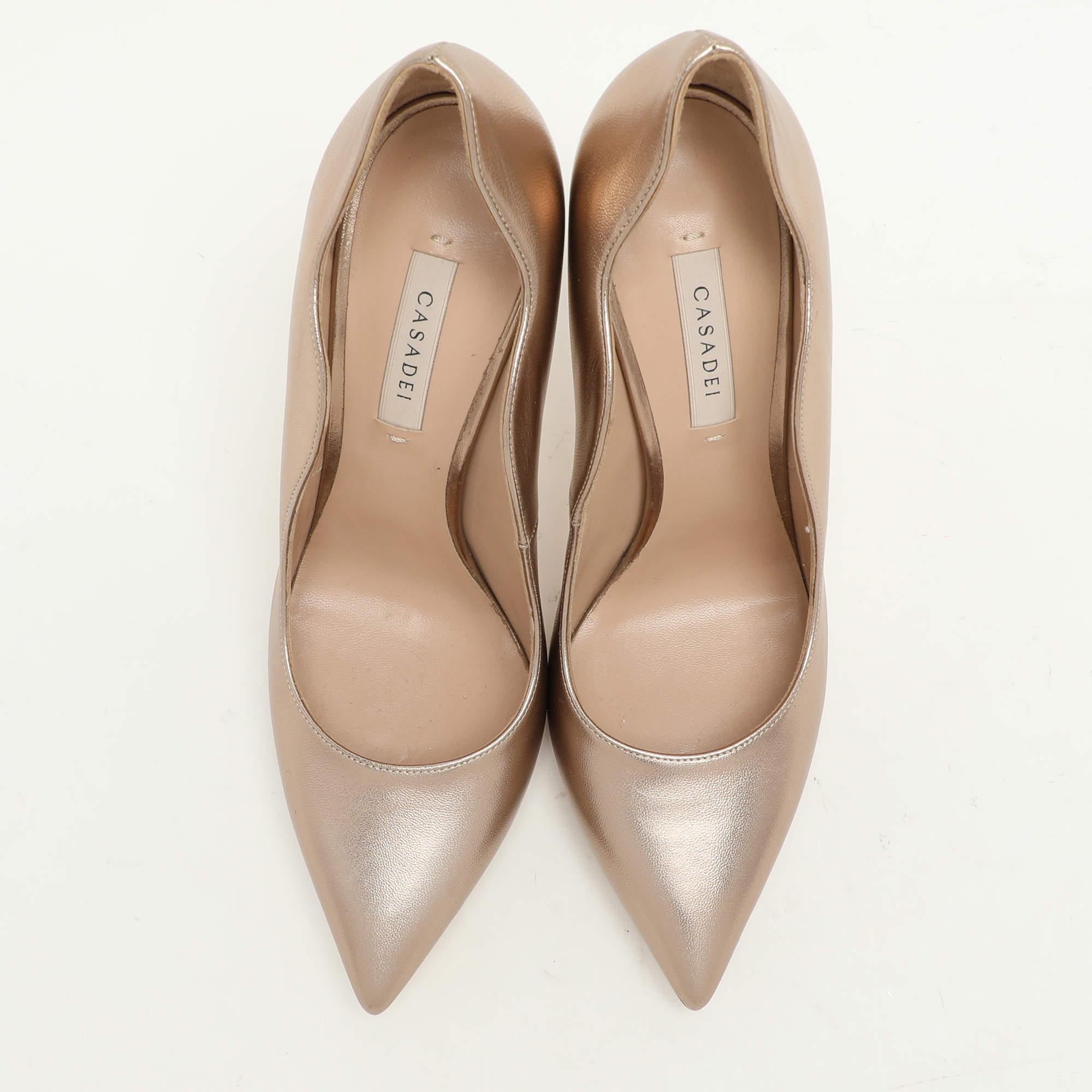 Brown Casadei Metallic Rose Gold Leather Pointed Toe Pumps Size 38