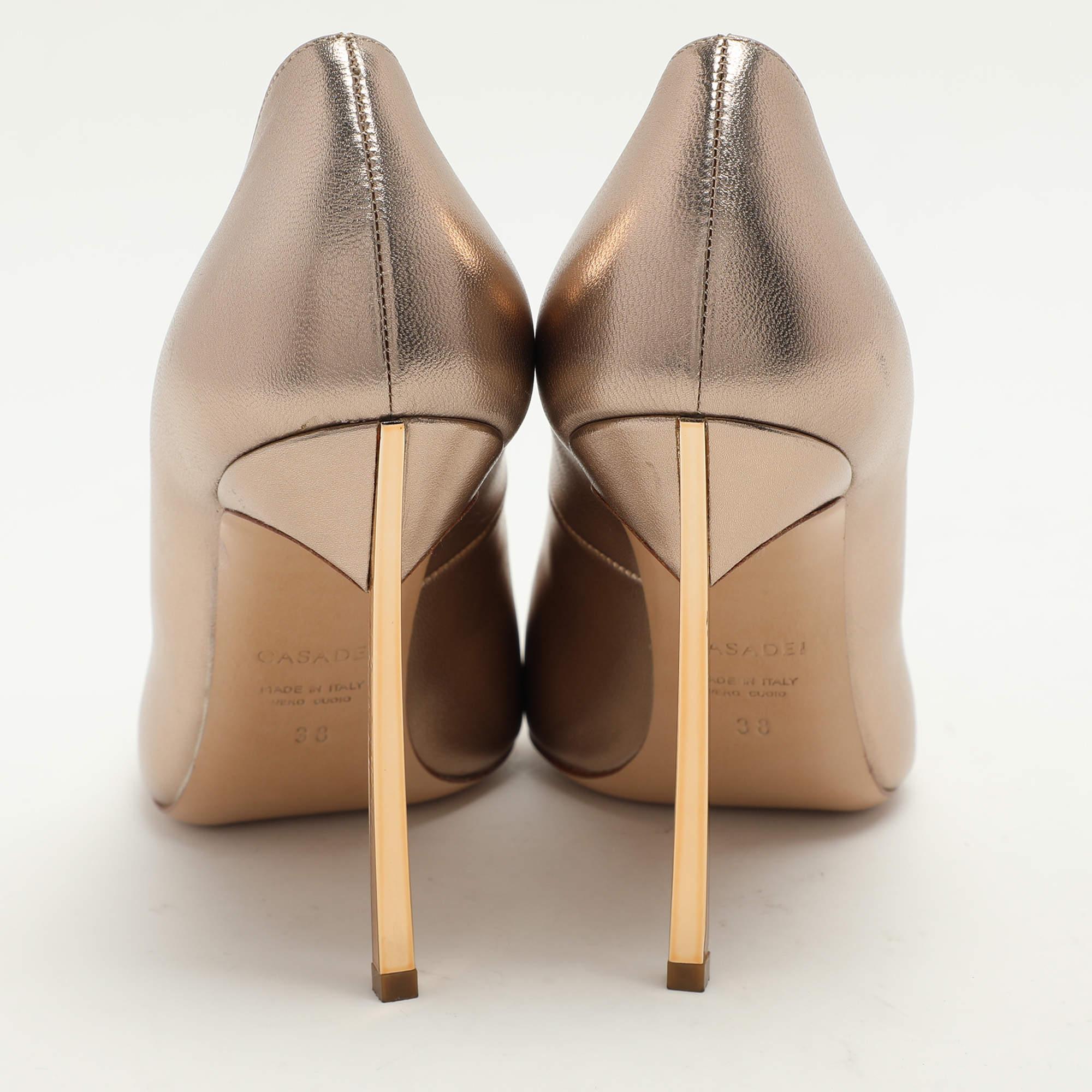 Women's Casadei Metallic Rose Gold Leather Pointed Toe Pumps Size 38