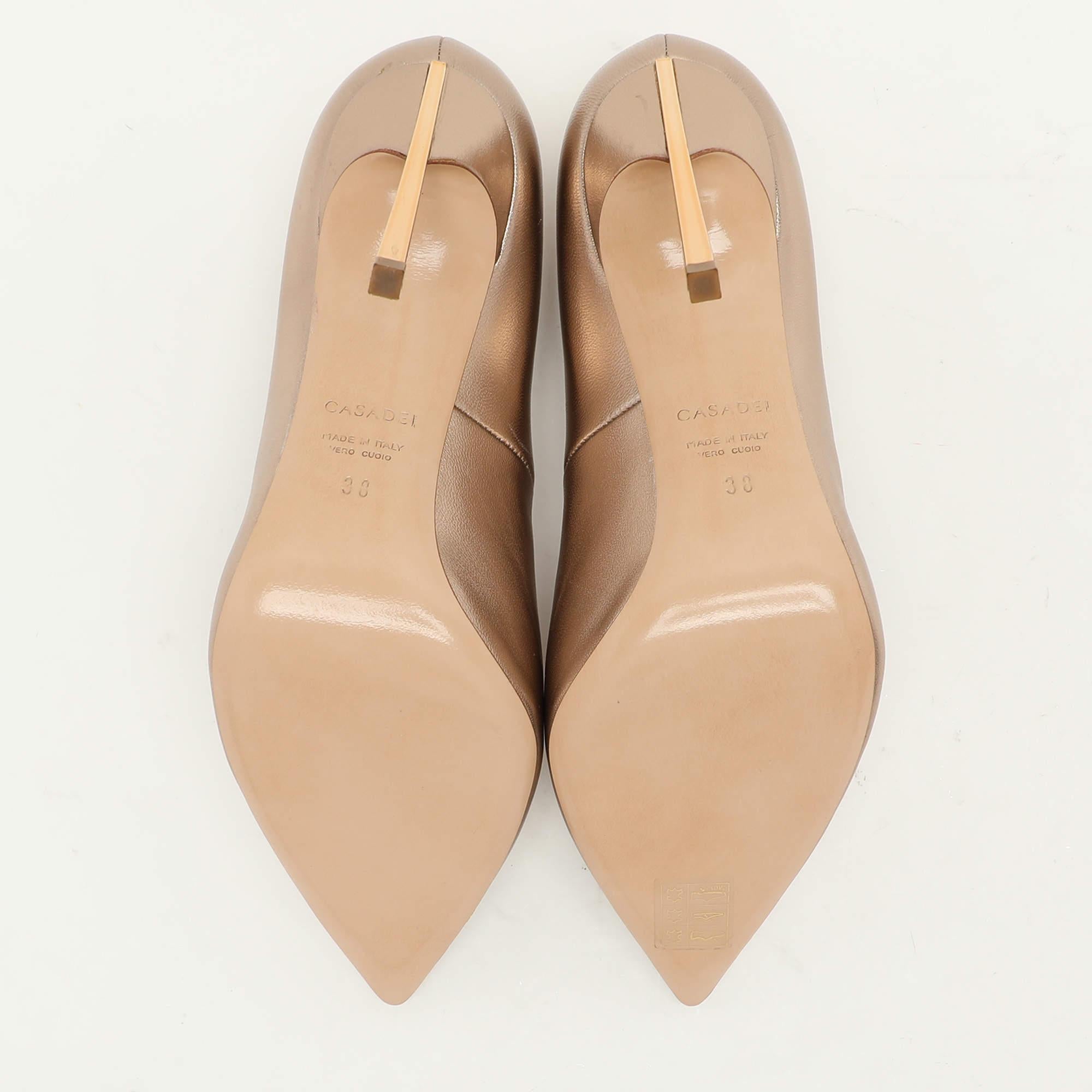 Casadei Metallic Rose Gold Leather Pointed Toe Pumps Size 38 1