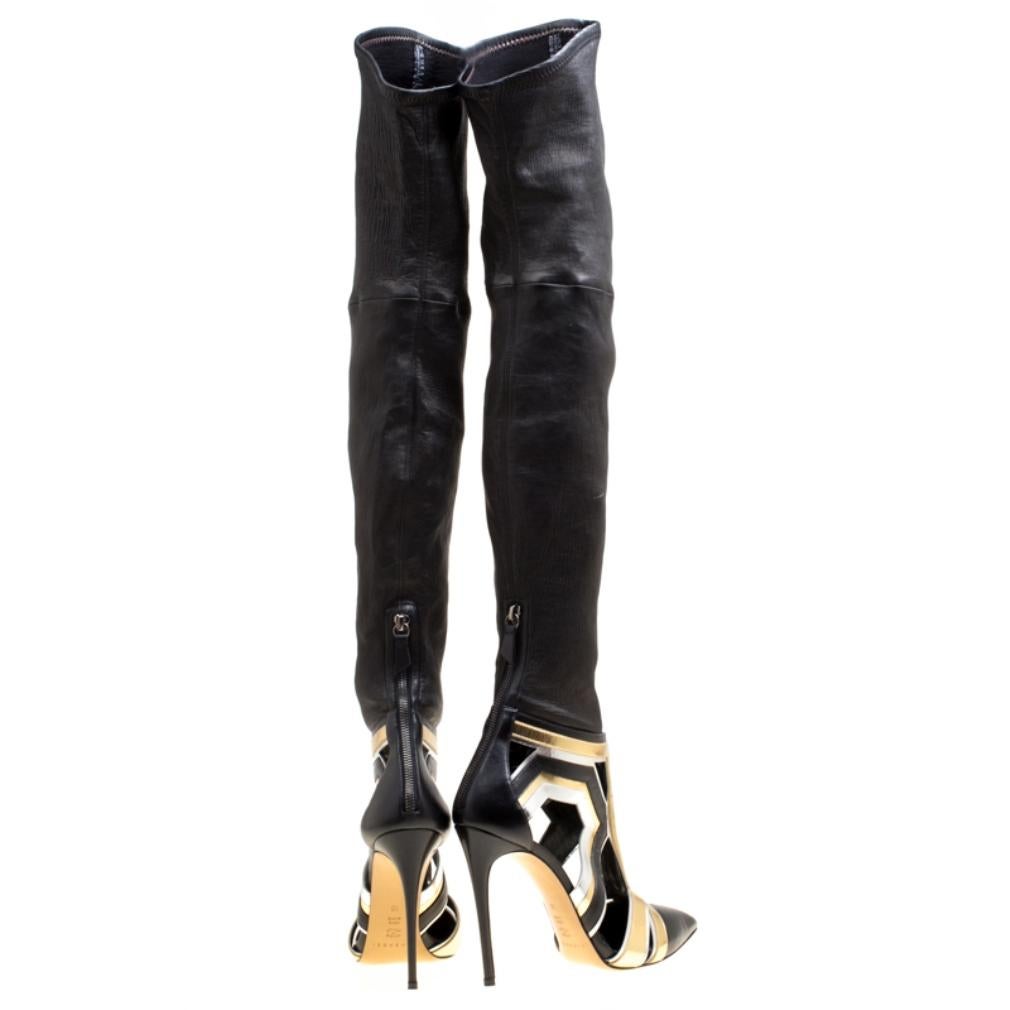Women's Casadei Multiclor Leather Cut Out Over The Knee Boots Size 40