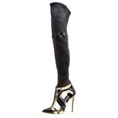 Casadei Multiclor Leather Cut Out Over The Knee Boots Size 40