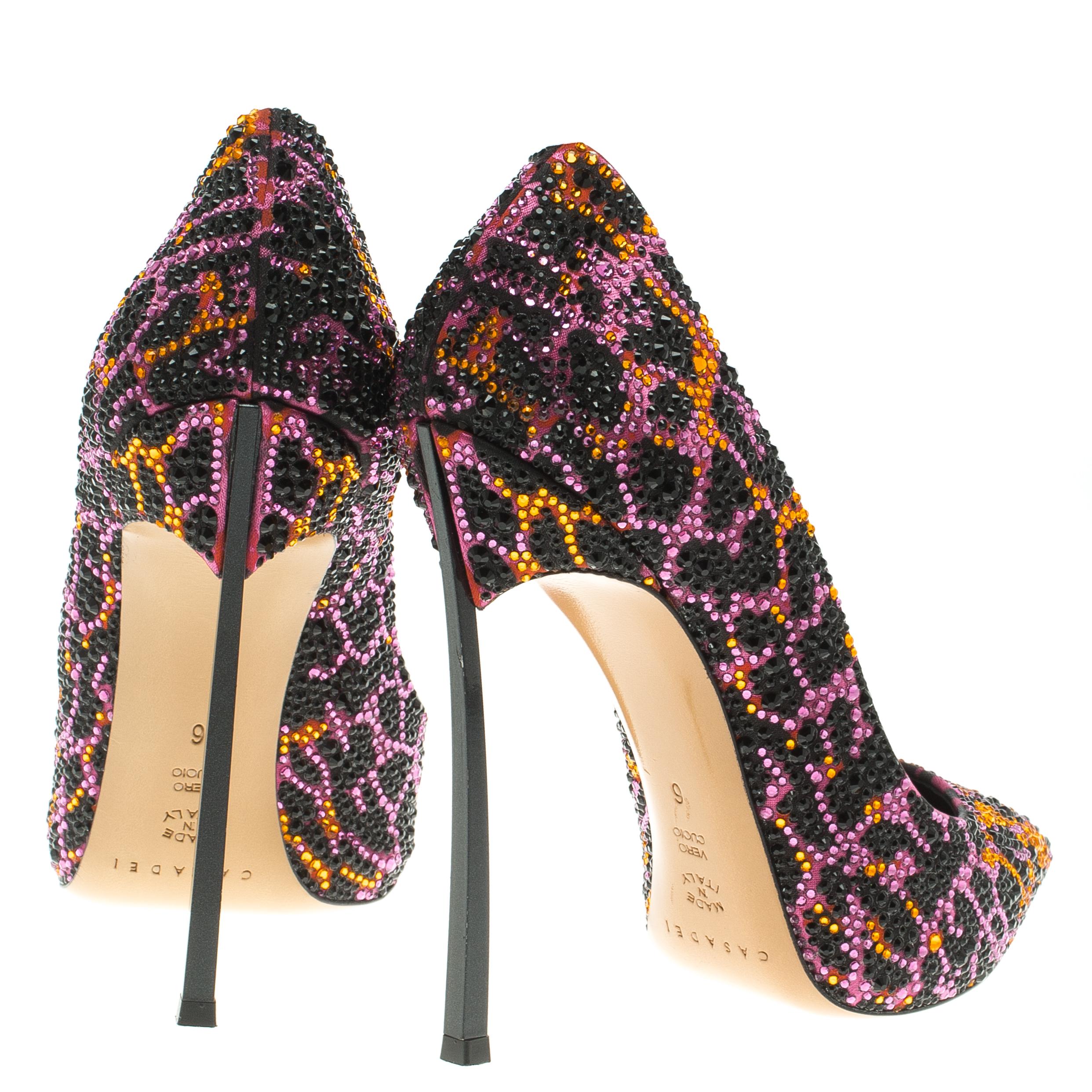 Casadei Multicolor Crystal Studded Animal Print Satin Heel Pump Size 36 In Excellent Condition In Dubai, Al Qouz 2