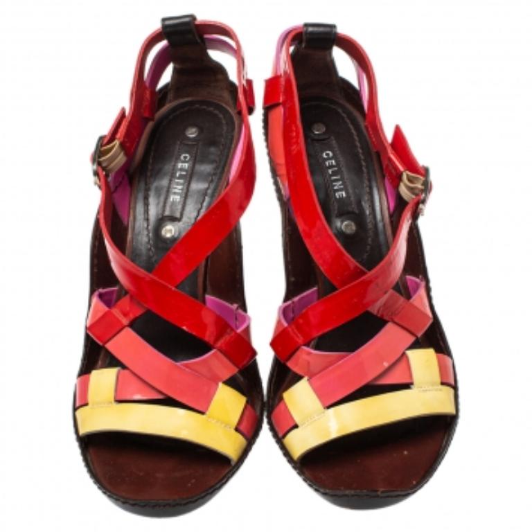 Black Casadei Multicolor Patent Leather Strappy Ankle Strap Sandals Size 40 For Sale