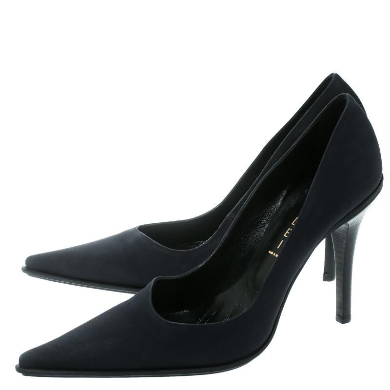 Women's Casadei Navy Blue Satin Pointed Toe Pumps Size 38.5